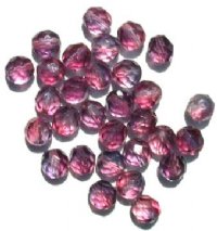 25 8mm Faceted Tri Tone Crystal/Cranberry/Montana Firepolish Beads